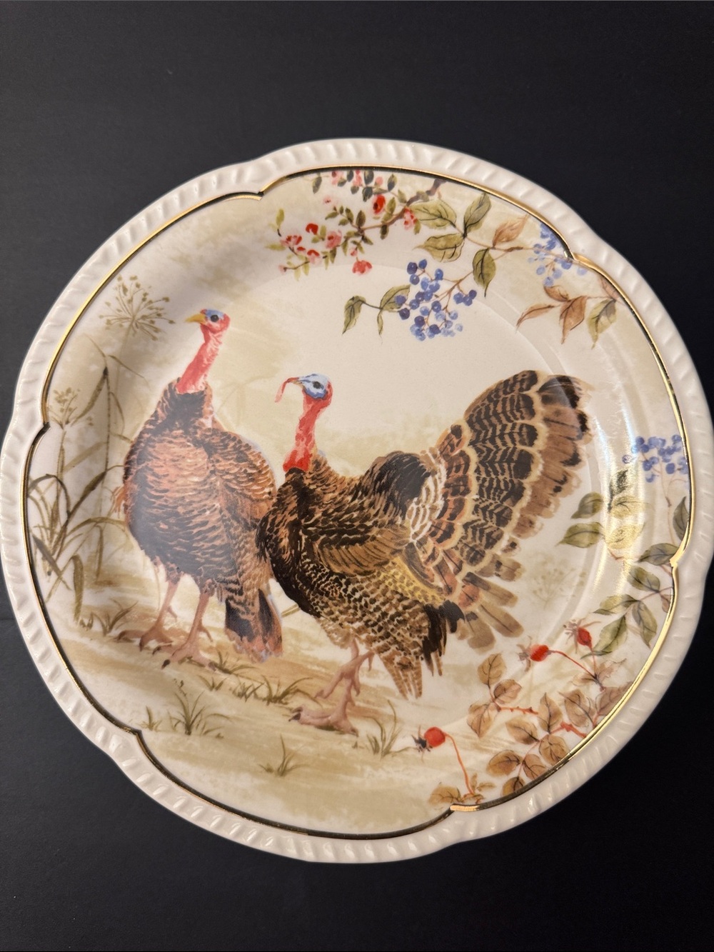 NWOT 4pc Potter's Studio Scalloped Stoneware  Turkey Salad Plates - 8.25" - Picture 9 of 10